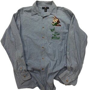 Vintage 1995 Warner Bros Wile E. Coyote Embroidered Button-Up Shirt